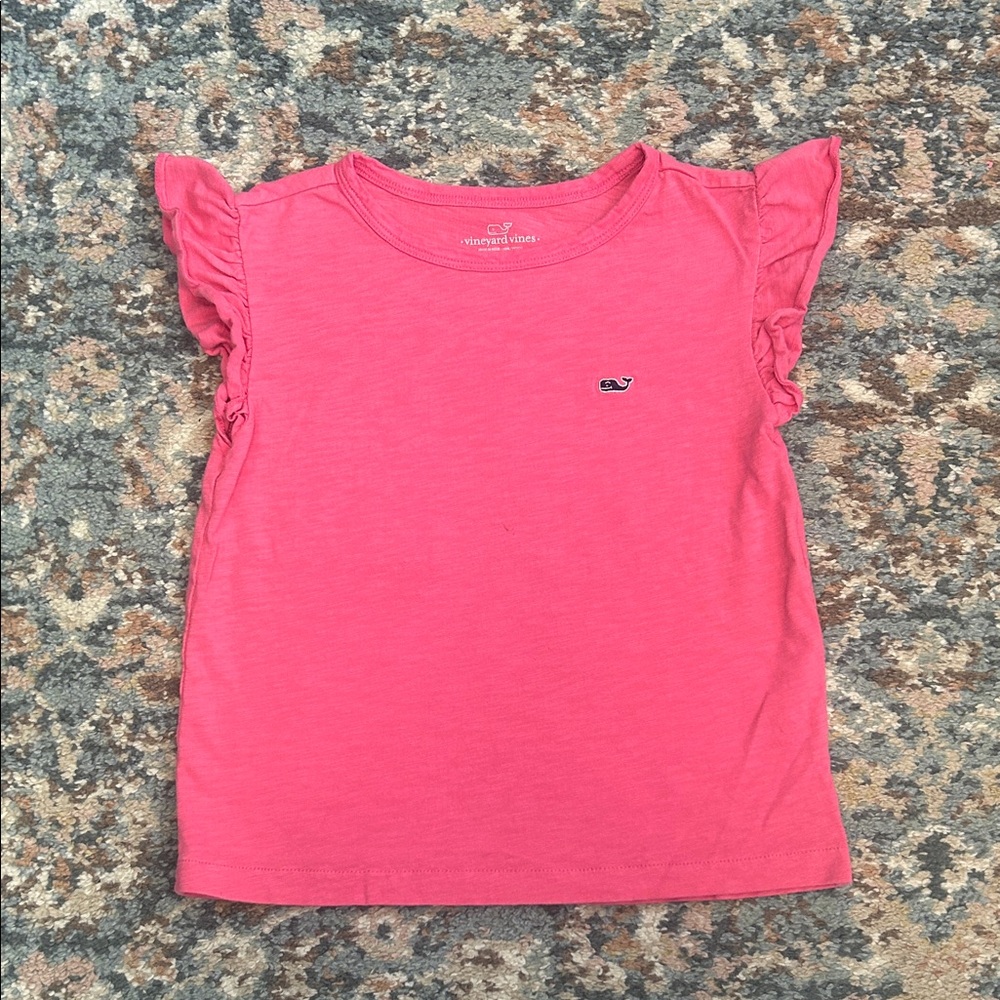 Vineyard Vines Coral Kids Ruffle Sleeve Tee